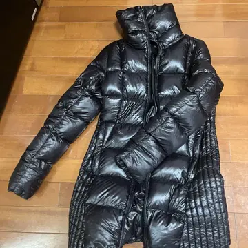 블랙 롱 다운 자켓 후드 부착