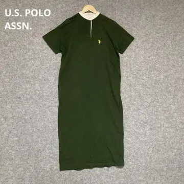 U.S. POLO ASSN. 반팔 롱 원피스 올리브 그린
