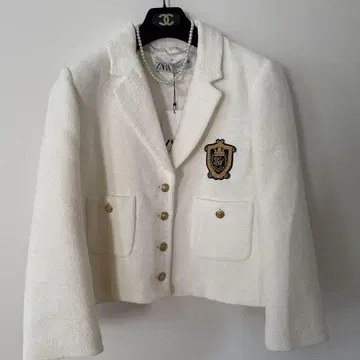 미사용 새상품 ZARA 자라 와펜 트위드 자켓 XL 화이트