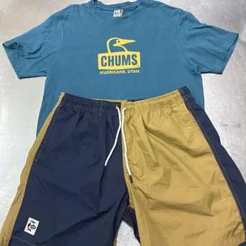 CHUMS 로고 프린트 T셔츠 파랑 팬츠 세트