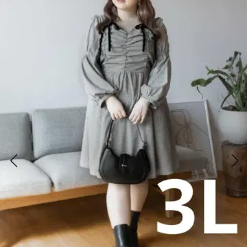 CLETTE 리본 사용 체크 무늬 미니 원피스 블랙 3L
