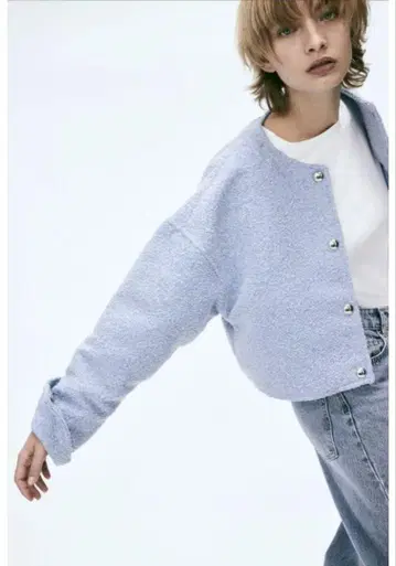 H&M 라이트 블루 노카라 자켓 아우터