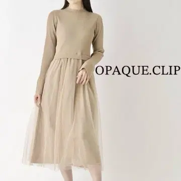 OPAQUE.CLIP [ 니트 x 튤 도킹 원피스 ] 베이지