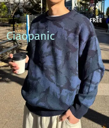 Ciaopanic 카모 패턴 두꺼운 원단 니트 스웨터 네이비 계열