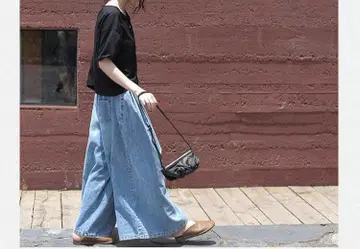 데님 와이드 레그 와이드 팬츠 청바지 가우초 팬츠
