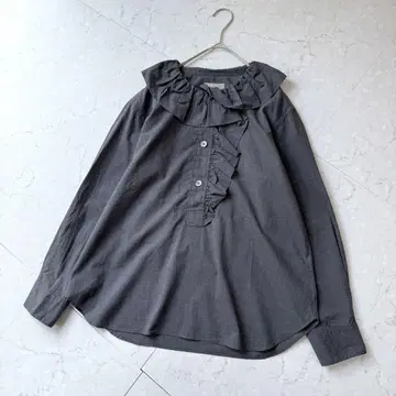 마가렛호웰 파인 코튼 샴브레이 프릴 칼라 블라우스 셔츠