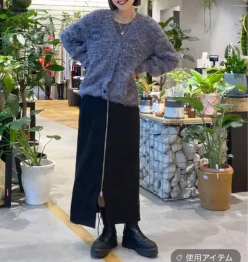 JEANASIS 슬라브 니트 퍼 V 가디건
