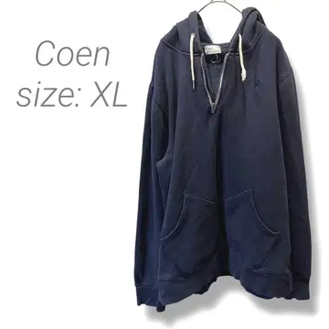 [ 코엔 ] Coen 후드 부착 후드티 하프 지퍼 속기모 XL 네이비