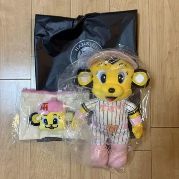 한신 타이거즈 럭키 M 사이즈 봉제 인형 새상품 파우치 세트
