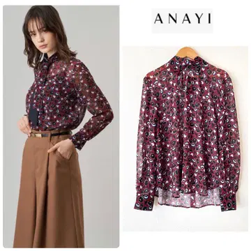 아나이 38 팬지 프린트 스카프넥 블라우스