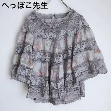 헷폿코 선생님 블라우스 비침 7부 소매 상의 일본제 면 혼방 그레이