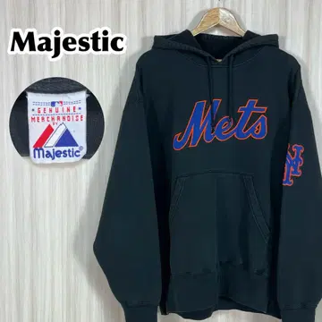 레어 마제스틱 MLB 메츠 빅 로고 풀오버 후드티 블랙 속기모