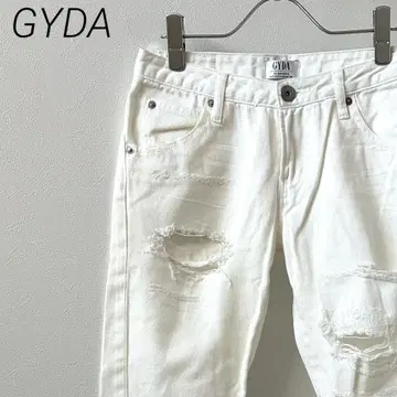 GYDA 데님 팬츠 스키니 데미지 가공 로우라이즈 포켓 부착 화이트 팬츠