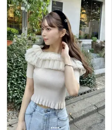 SNIDEL 튤 볼륨 프릴 니트 풀오버