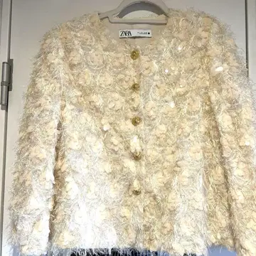 ZARA 아이보리 플라워 모티브 자켓 L