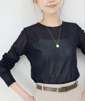슬로브 이에나 IENA 코튼 튤 풀오버 시스루 상의 네이비