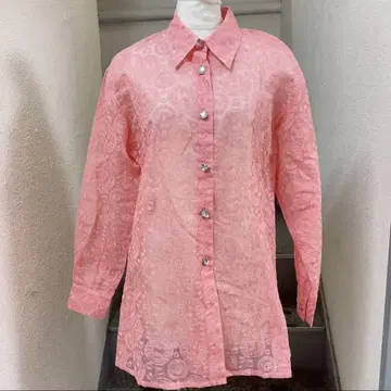 준코 코시노 긴팔 블라우스 핑크 JUNKO KOSHINO 시어 자수
