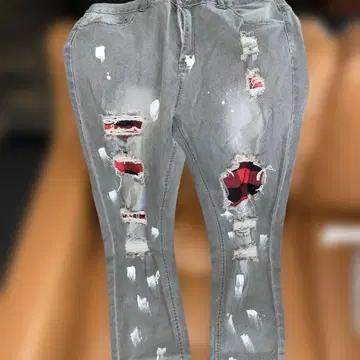 데미지 가공 그레이 데님 청바지 XL