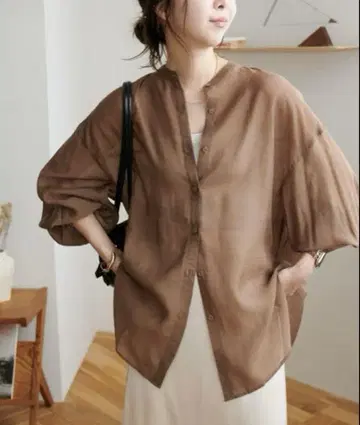 미사용 새상품 DISCOAT 시어 밴드 카라 셔츠