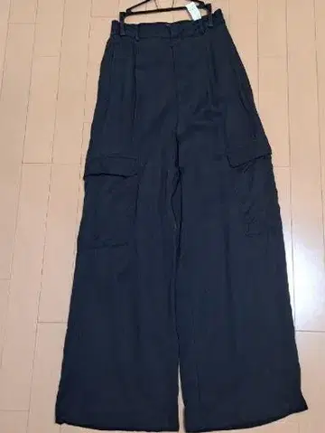 블랙 와이드 레그 워크 팬츠