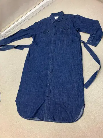 K08653) Lee 리 데님 셔츠 롱 원피스 프론트 오픈 허리 리본