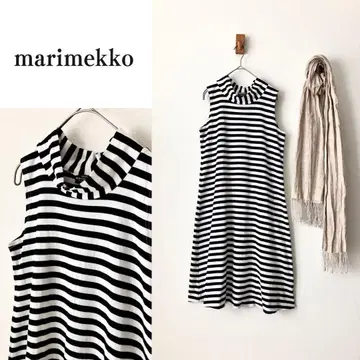 마리메꼬 핀란드제 스탠드넥 보더 코튼 원피스