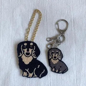 닥스훈트 개 디자인 비즈 자수 키링 세트