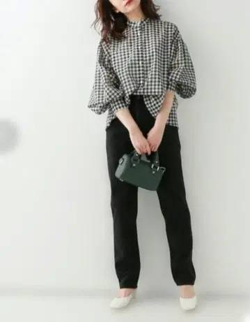 스픽 앤 스팬 깅엄 체크 벌룬 블라우스