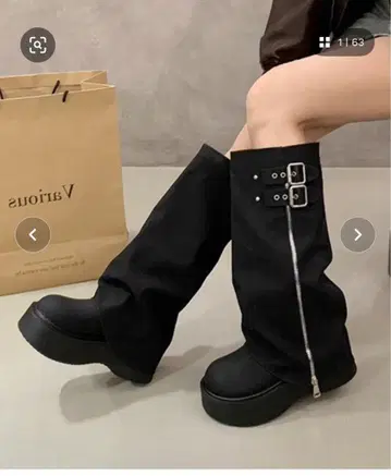 블랙 롱 부츠 지퍼 포함 여성용 S 가을/겨울