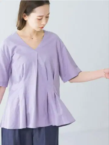 어반 리서치 rosso 허리 턱 블라우스 보라색 파스텔 컬러 깔끔한
