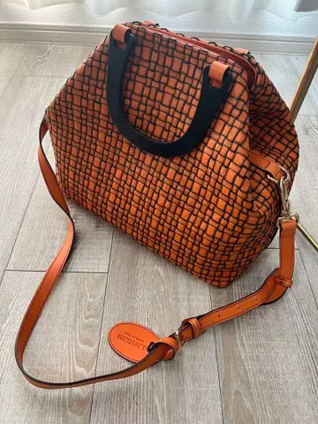 a.testoni 오렌지 격자무늬 핸드백, 숄더끈 포함