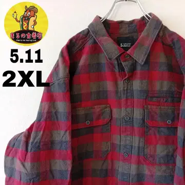 USA 구제 의류 5.11 플란넬 셔츠 2XL 레드 그린 카키 체크