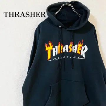 THRASHER 프레임 로고 블랙 후드티 L