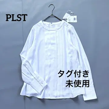 [ 택 포함 미사용 ] 플라스테 조젯 턱 블라우스 S 화이트 롱 커프스