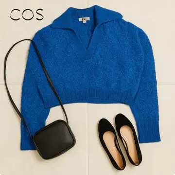 J1266@ COS 숏 기장 V넥 니트 풀오버 블루