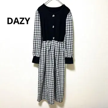 DAZY 체크 무늬 긴팔 셔츠 원피스 롱 원피스 가을/겨울 L 밴딩
