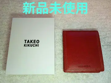 미사용 새상품 다케오 키쿠치 접이식 지갑 소가죽 적갈색 본 박스 있음