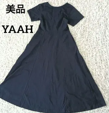 새상품급 YAAH 일본제 플레어 원피스 네이비 면100%