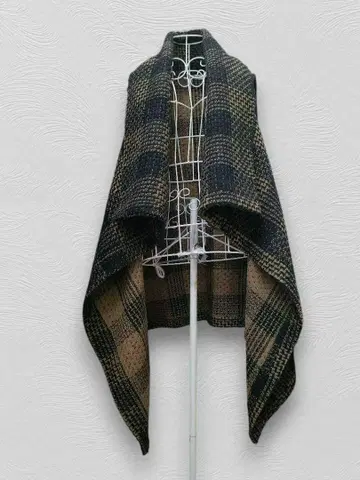 슬리브리스 가디건 체크 레트로 구제 의류 울 인도산