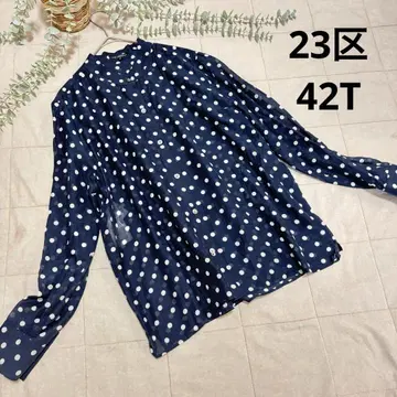 23구 물방울 패턴 긴팔 셔츠 시어 42T 쉘 버튼 실크