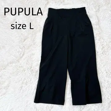 [ 새상품급 ] PUPULA 푸플라 와이드 팬츠 턱 L 블랙