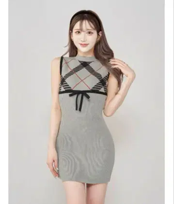 Darich 체크 자카드 니트 미니 원피스