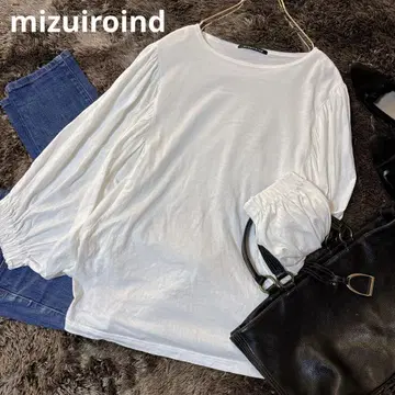 새상품급*미즈이로 인드 일본제 코튼 긴팔 티셔츠 루즈핏 화이트 화이트