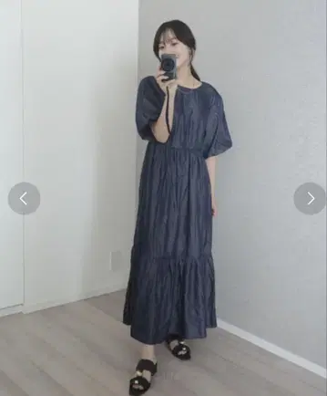 y/m 데님 반팔 롱 원피스