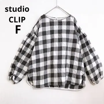 스튜디오 클립 긴팔 깅엄 체크 블라우스 퍼프 슬리브 코튼 100%
