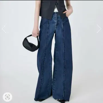 청바지 데님 TWO IN ONE WIDE STRAIGHT moussy