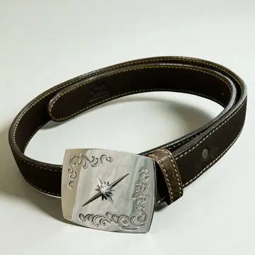 SAAD 사드 가죽 벨트 실버 버클 스타 당초 천연 가죽 남성용
