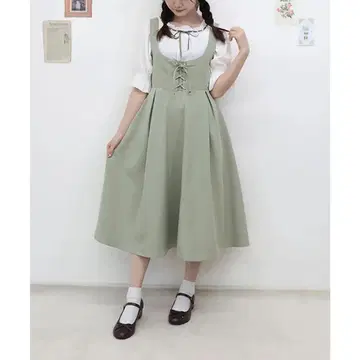 핀 올리브 그린 A라인 원피스 스트라이프 셔츠 포함