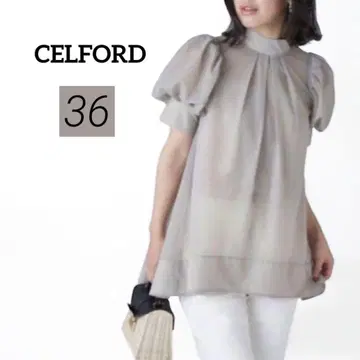 CELFORD 백리본 시어 블라우스 리본 블라우스 올리브