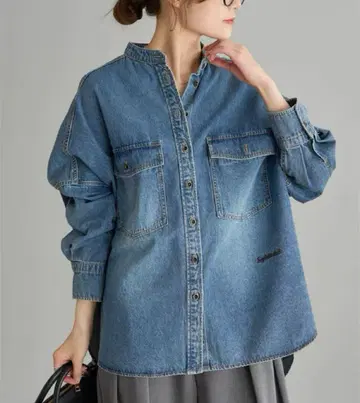 PUAL CECIN 빈티지 데님 밴드 카라 셔츠